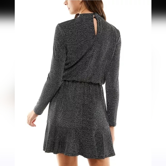 NWT City Studios Black Shimmer Fit & Flare Dress in Black Silver Size M - Picture 2 of 13